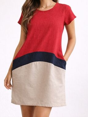 HFH Color Block Tunic Dress Red Navy Beige